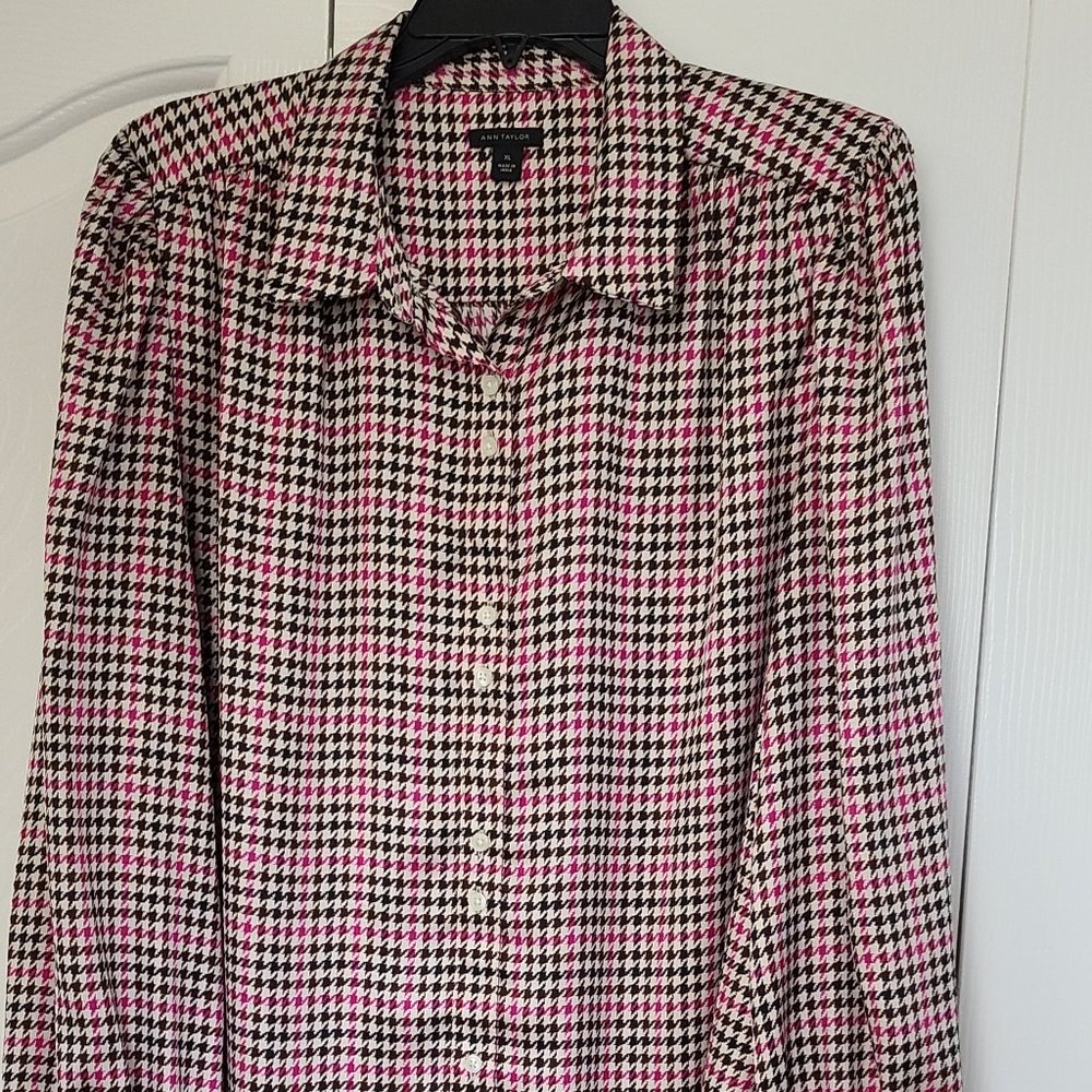 Ann Taylor Houndstooth Blouse XL
